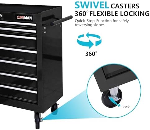 7 Drawers Rolling Tool Cart on Wheels, Multifunctional Organizer Tool Chest T...