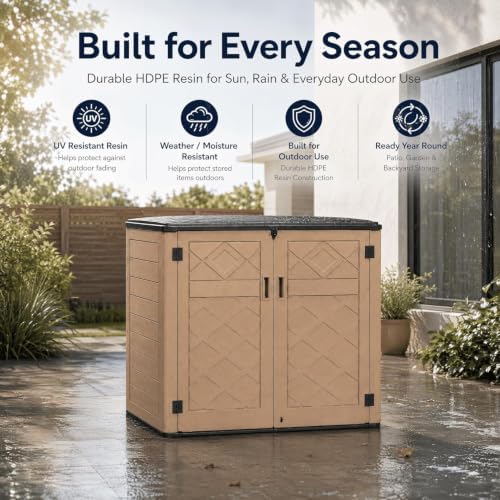 ADDOK Outdoor Storage Cabinet, 48 Cu.Ft Horizontal Resin Storage Shed