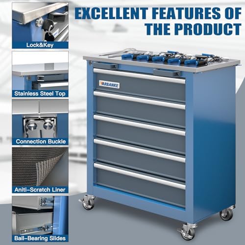 LARBANKE 20 Drawer Rolling Tool Chest Combo,with Wheels & Foot Pads, Blue