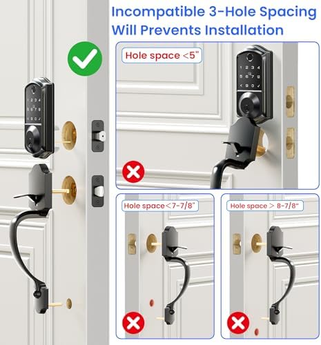 Veise VE017-H 8-in-1 Fingerprint Smart Front Door Lock Set, Matte Black