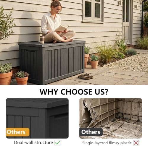 300 Gallon Outdoor Storage Box Waterproof Lockable Resin Deck Box Large, Pati...