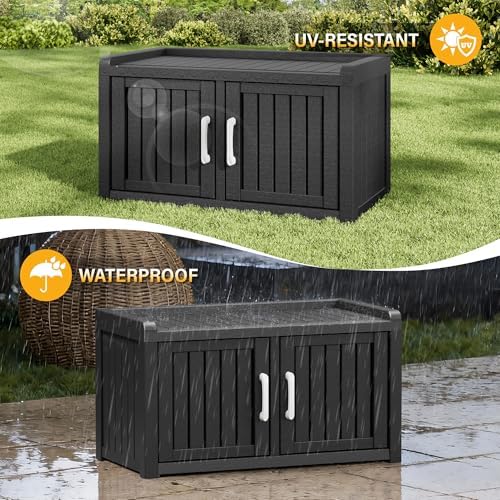 Outdoor Shoe Bench, Waterproof UV-Resistant Indoor Resin Shoe Cabinet, Entryw...