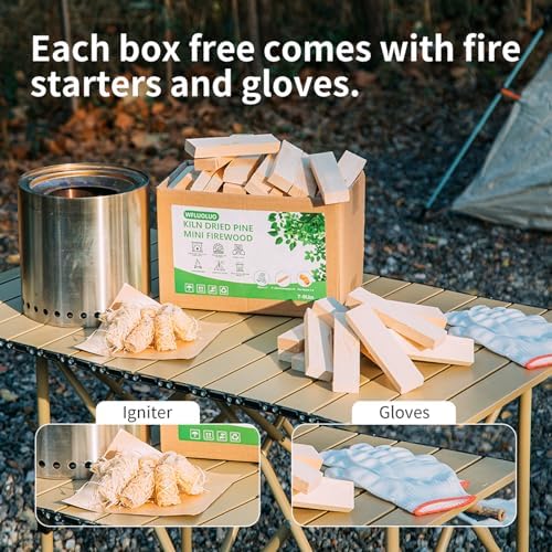 Mini Firewood with 4pcs Fire Starters&Gloves 5'' Lengths Pine Kil...
