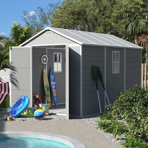 UDPATIO Plastic Storage Shed 7.5x10FT, Outdoor Resin Garden Shed,Grey White