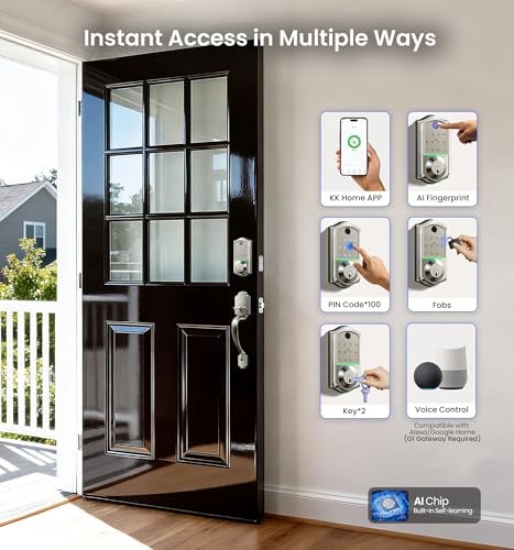 Veise VE017-H 8-in-1 Fingerprint Smart Front Door Lock Set, Satin Nickel
