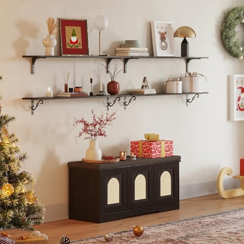 DINZI LVJ Shoe Storage Bench with Cushion, Door, Espresso Oak 39.4"LX17....