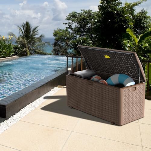 Outdoor Storage Box Waterproof, 180 Gallon Pro Lockable Resin Deck Box Large,...