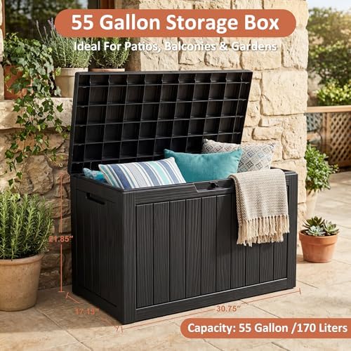 55 Gal Outdoor Storage Box Waterproof Lockable Deck Box