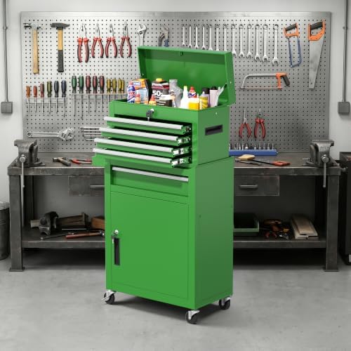 Greenvelly Tool Chest, 5-Drawer Rolling Tool Chest with Hooks and Lockable Wh...