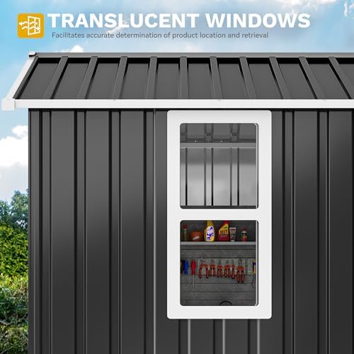 DWVO 6x4ft Large Tool Storage Shed with Window, Lockable Doors, and Sloped Ro...