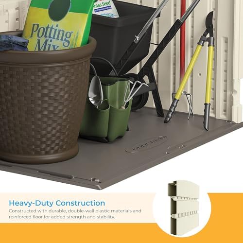 Suncast 34 Cu Ft Capacity Horizontal Outdoor Storage Shed for Garbage Cans, G...