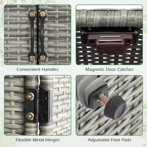 Tangkula Rattan Outdoor Storage Cabinet, Patiojoy Outdoor Cabinet with 2 Adju...