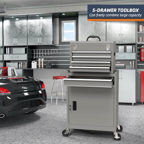 5-Drawer High Capacity Rolling Tool Box, Removable Cabinet Storage Tool Chest...