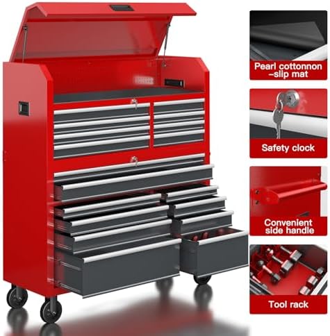 LARBANKE 60'' Rolling Tool Chest Combo, 18-Drawer Heavy Duty Steel To...
