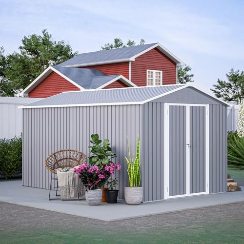 YOPTO 8x12 FT Outdoor Storage Shed W/Floor Frame,Metal Shed W/Double Lockable...