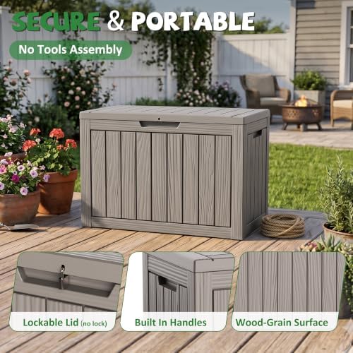 DRATO 55 Gallon Outdoor Storage Box Waterproof, Lockable Resin Deck Boxes