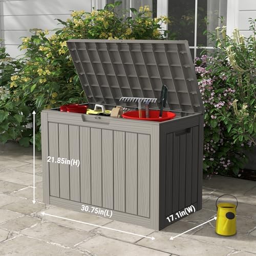 Mars Villa 45 Gallon Deck Box, Outdoor Storage Box, Outside Bin, Grey