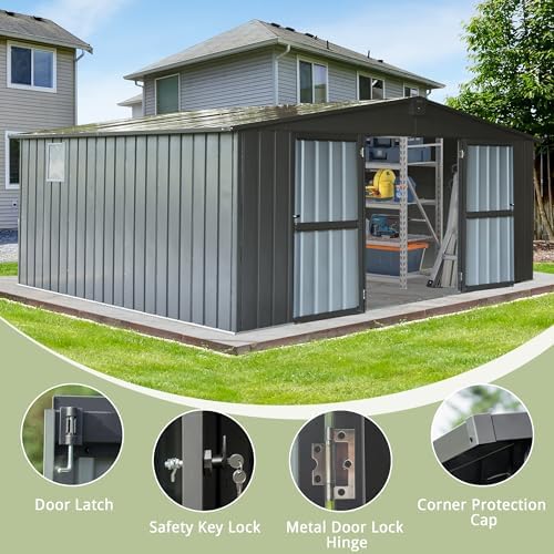 Domi Outdoor Storage Shed 11'x12.5', Metal Sheds Storage House with L...