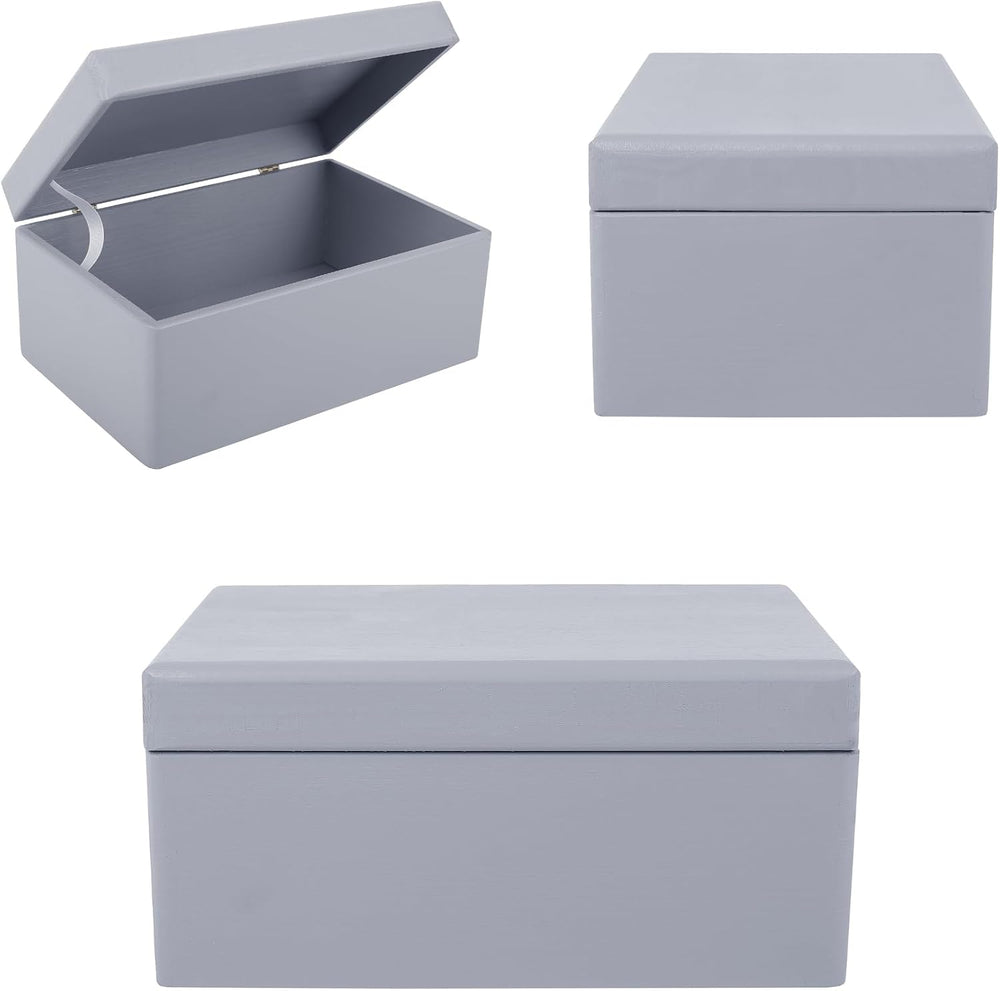 Creative Deco Large Gray Wooden Box Storage with Hinged Lid