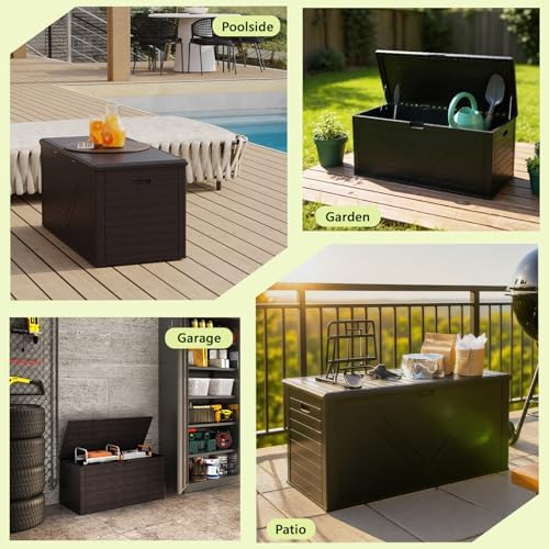 260 Gallon PRO Outdoor Storage Box Waterproof Lockable Resin Deck Box Large, ...
