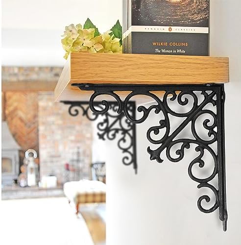 NACH Decorative Shelf Brackets, 1 Pack of 15 x 2 x 15 inch, Black Cast Iron W...
