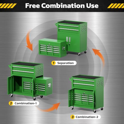 Greenvelly Tool Chest, 8-Drawer Rolling Tool Chest with Hooks and Lockable Wh...