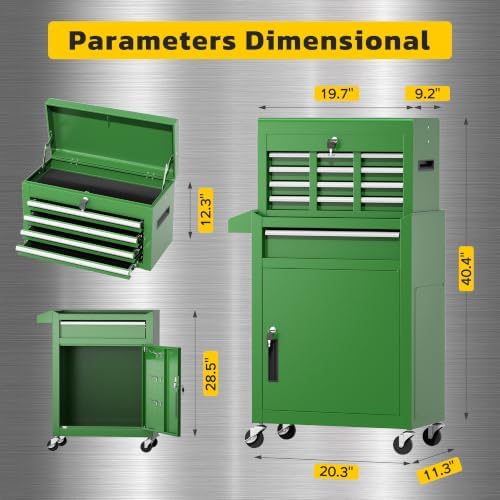 Greenvelly Tool Chest, 5-Drawer Rolling Tool Chest with Hooks and Lockable Wh...