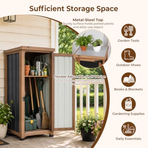 PetsCosset Small Outdoor Storage Cabinet Waterproof with Metal Top, Wood &amp...
