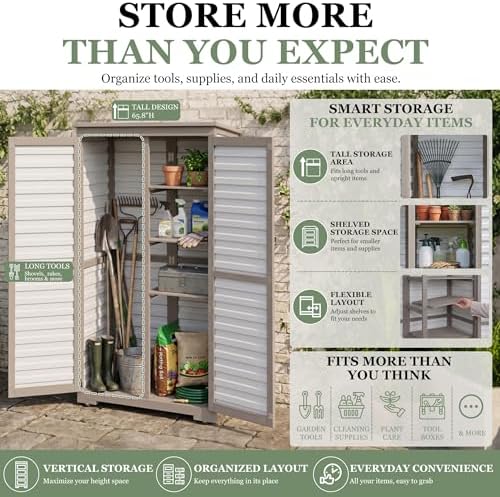Gowoodhut Outdoor Storage Cabinet with 3 Adjustable Shelves, Lockable Doors