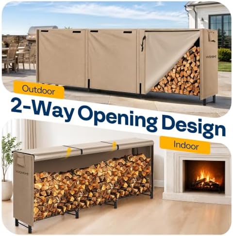 VIVOHOME 12ft Waterproof Outdoor Firewood Log Rack Cover, Brown