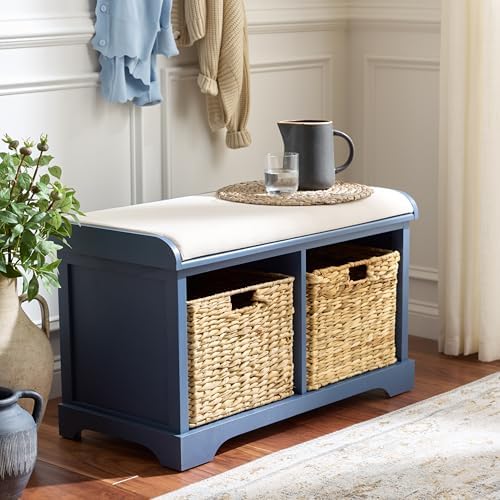 SAFAVIEH Freddy Wood Storage Bench, 33" Farmhouse Blue AMH5736K