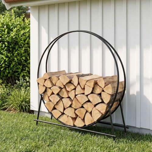 Goplus 45" Round Firewood Rack, Heavy-Duty Metal Log Holder (45 inch)
