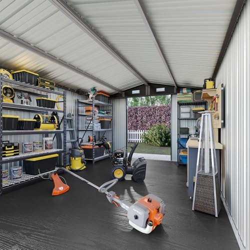 Aoxun 10x12FT Shed with Floor Galvanized Steel Outdoor Storage Shed (Brown)
