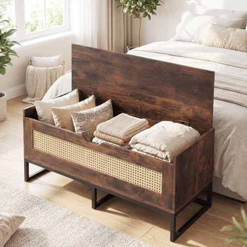 GIANTEX Rattan Shoe Bench, Flip-Top Entryway Bench with Removable Padded Seat...