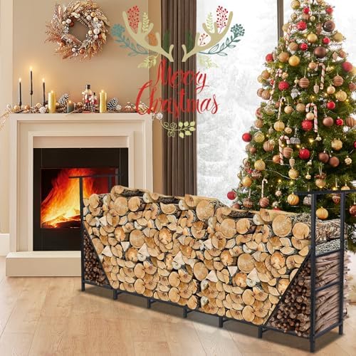 HONEST OUTFITTERS 8ft Firewood Rack Outdoor, Adjustable Heavy Duty Firewood H...