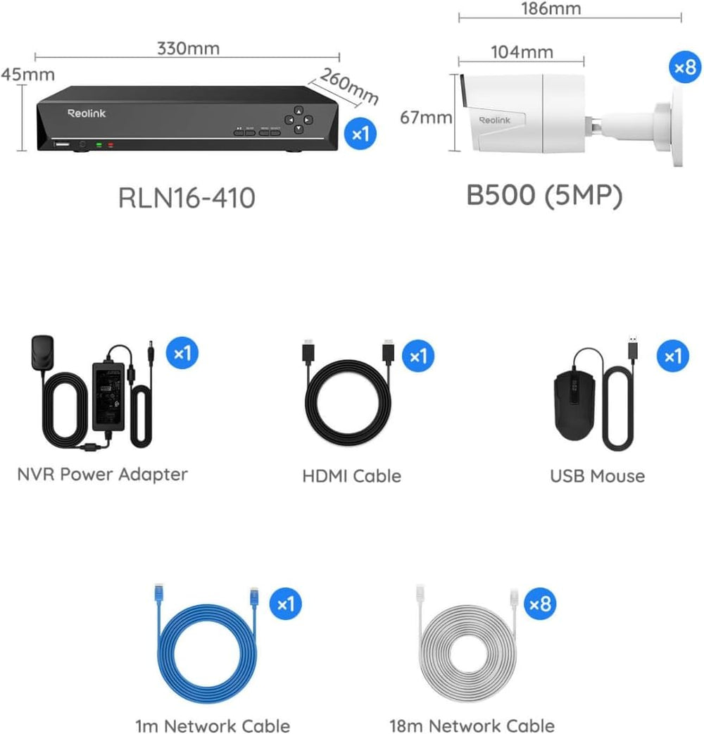REOLINK 16CH 5MP Home Security Camera System with 4TB HDD RLK16-410B8-5MP