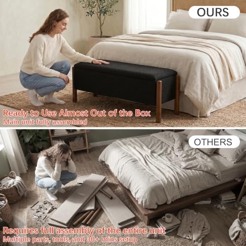 Modern Storage Benches with Walnut Wood Legs, 47'' Ottoman Bench with...
