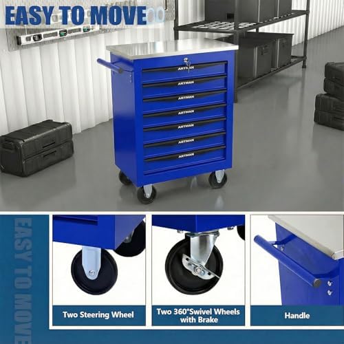 7-Drawer Rolling Tool Chest with Stainless Steel Countertop,Tool Chest with S...