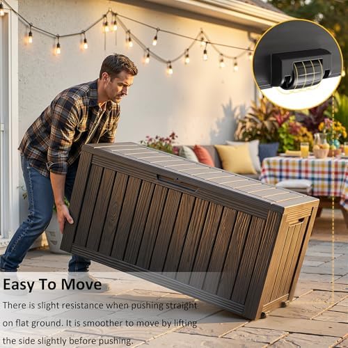 ROJIK Deck Box Storage Bench with Wheels Outdoor, 140 Gallon, Black