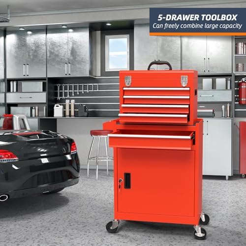 5-Drawer High Capacity Rolling Tool Chest, Removable Cabinet Storage Tool Box...