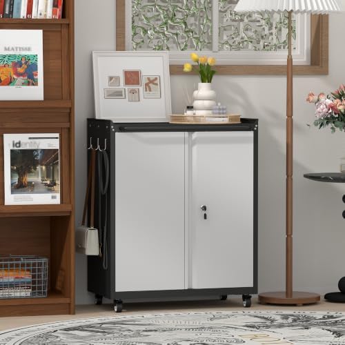 32''H Metal Garage Storage Cabinet with Wheels, Tool Storage Cabinets...