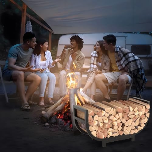 34-inch Firewood Rack Outdoor Indoor with Log Carrier Bag, Stable Log Holder ...