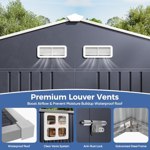 K Knowbody 10x16 FT Metal Storage Shed, 20-Gauge Frame with Double Doors