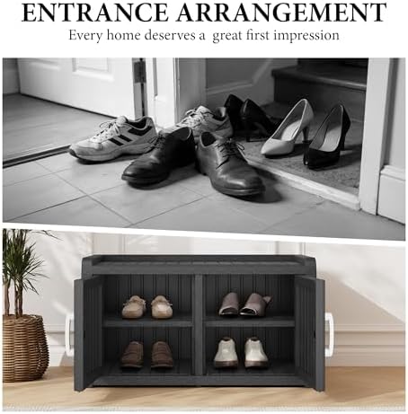 Outdoor Shoe Bench, Waterproof UV-Resistant Indoor Resin Shoe Cabinet, Entryw...