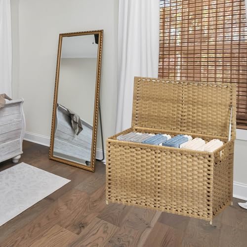 Wicker Storage Trunk, Large Storage Basket with Lid,Rural Natural