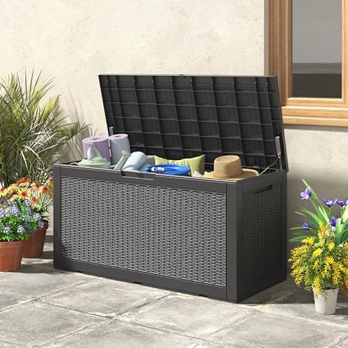 Resin Outdoor Deck Storage Box Waterproof (Black, 110 Gallon)