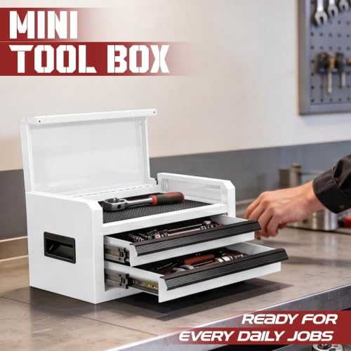 Mini Toolbox with 2 Drawers and Top Storage, Durable Steel Construction with ...