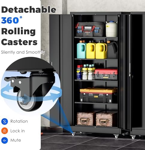 INTERGREAT Metal Storage Cabinet with Wheels, 72" Garage Storage Cabinet...