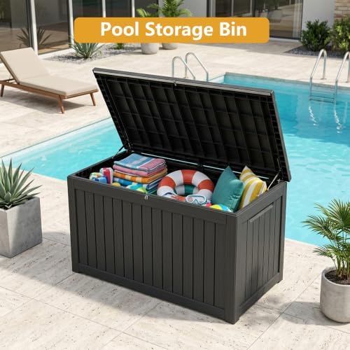300 Gallon Outdoor Storage Box Waterproof Lockable Resin Deck Box Large, Pati...