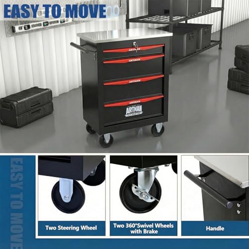 4-Drawer Rolling Tool Chest with Stainless Steel Countertop,Tool Chest with S...